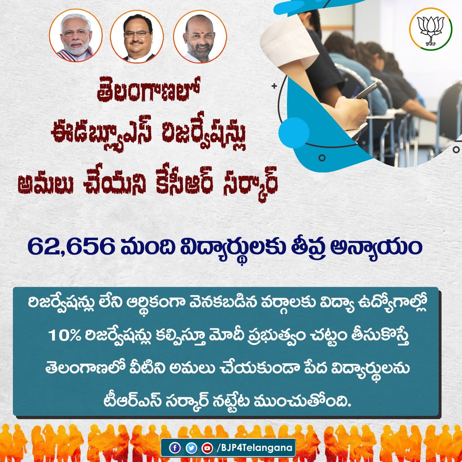 BJP Demands KCR Government to Implement EWS Reservations In Education And Jobs in Telangana – Dharmapuri Arvind