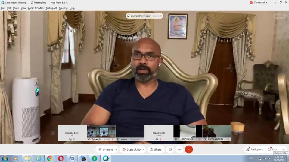 Attended In Virtual Meeting Organised  Spice Board: Dharmapuri Arvind