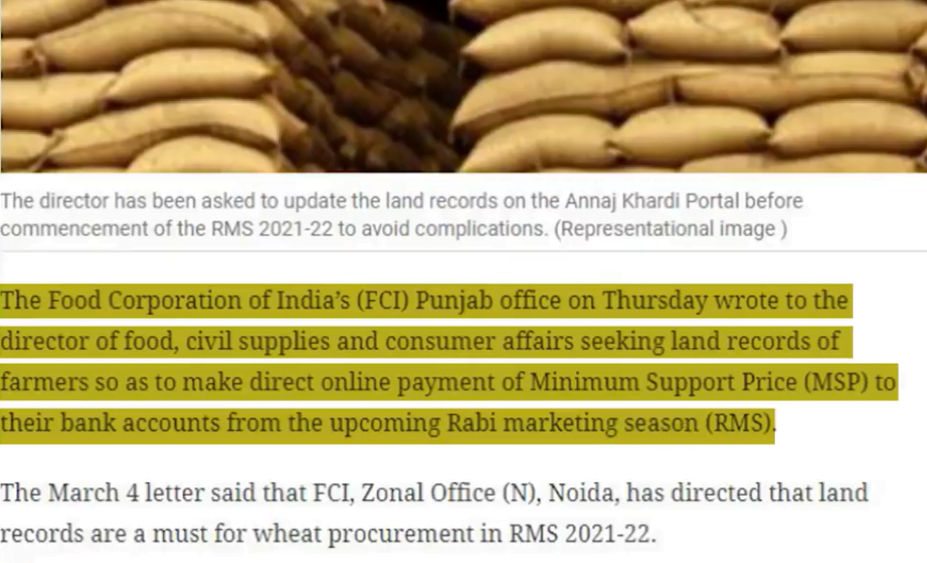 To Start Direct Payment Of MSP To Farmers, FCI Asks Punjab GOVT For Land Records