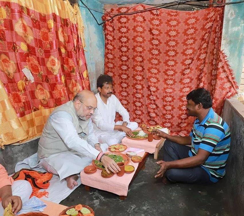 Union Home Minister Shri Amit Shah ji on Wednesday had lunch at the house of a rickshaw puller, Shri Shishir Sana ji - Dharmapuri Arvind