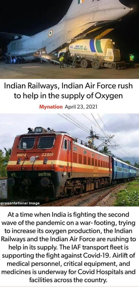 Indian Railways, Indian Air Force rush to help in the supply of Oxygen - Dharmapuri Arvind