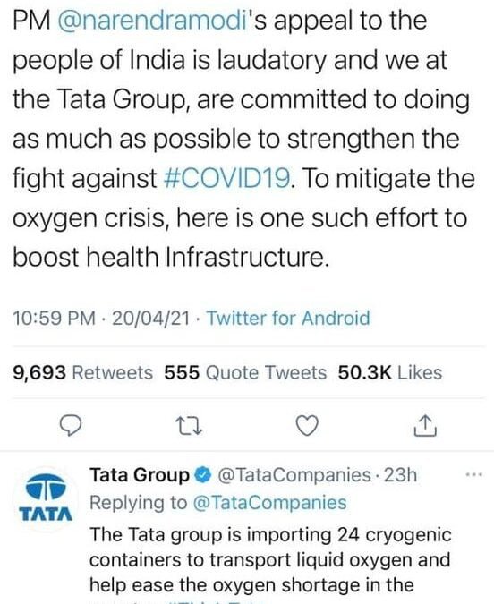 Tata Group To  Import 24 Cryogenic Containers To Transport Liquid Oxygen
