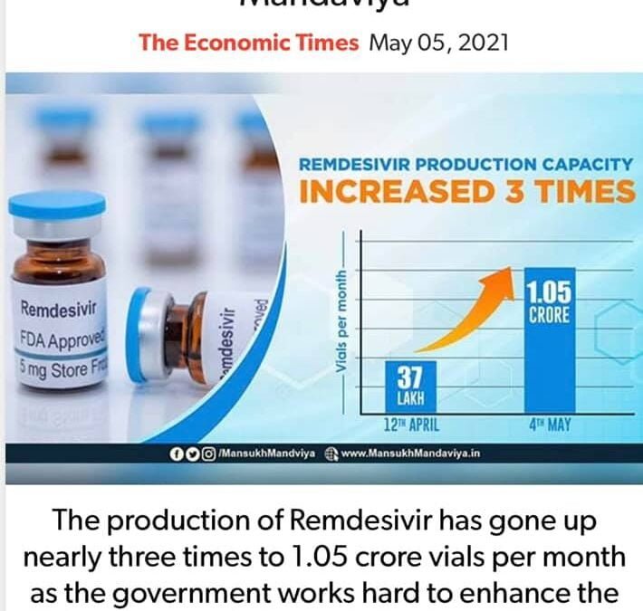 Remdesivir Production Increased To 1.05 cr Vials A Month: Mansukh Mandaviya