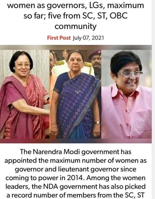 Narendra Modi Govt Appointed 8 Women As Governors, LGs, Maximum So Far; Five From SC, ST, OBC Community