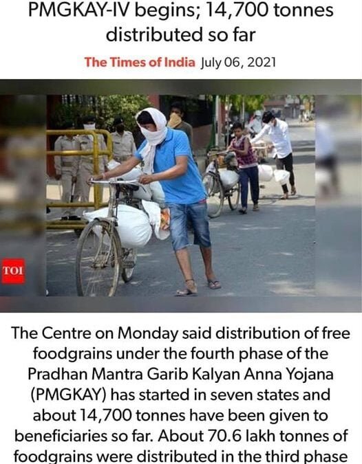 Distribution Of Free Food Grains Under PMGKAY-IV Begins; 14,700 Tonnes Distributed So Far