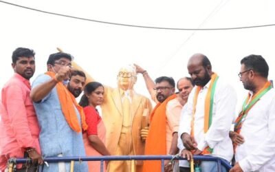 Balkonda Constituency Leader Sh Mallikarjun Reddy Performs Milk Abhishek Dr BR Ambedkar To Statue