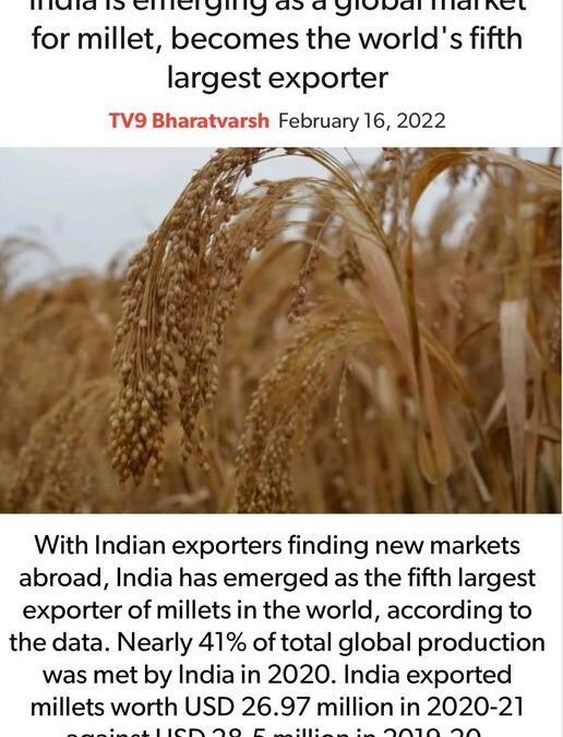 India Is Emerging As A Global Market For Millet, Becomes The World’s Fifth Largest Exporter