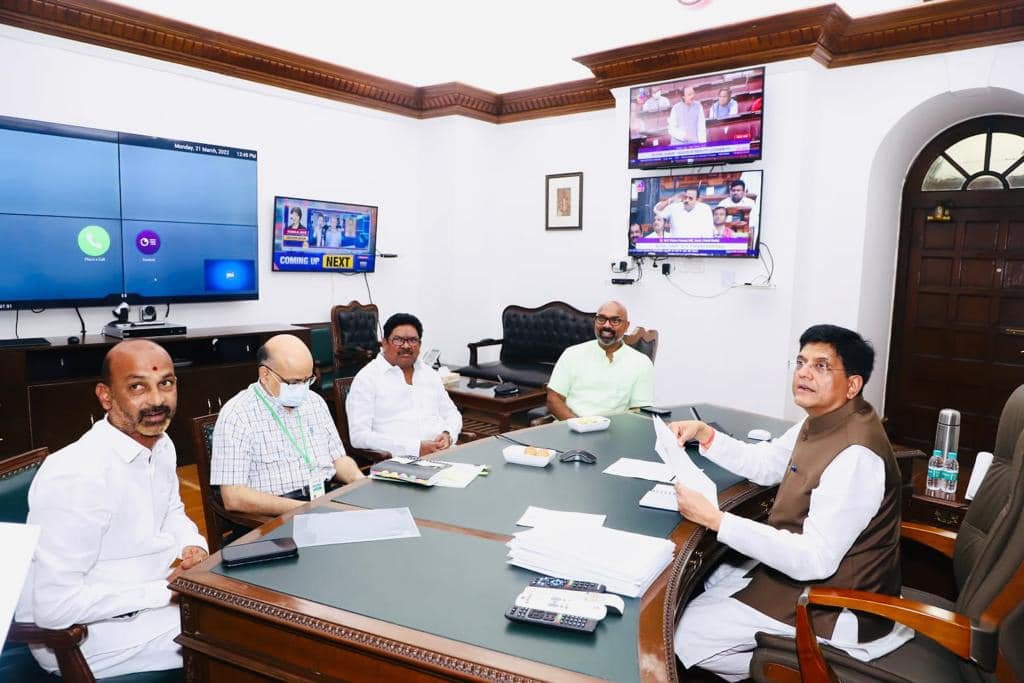 Met Shri Piyush Goyal Ji today in the Parliament along with MP Shri Bandi Sanjay Ji | Dharmapuri Arvind