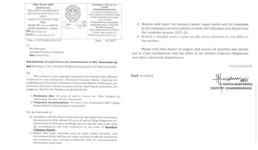 Navodaya Schools to Begin This Year: MP Arvind Dharmapuri Drives Swift Action